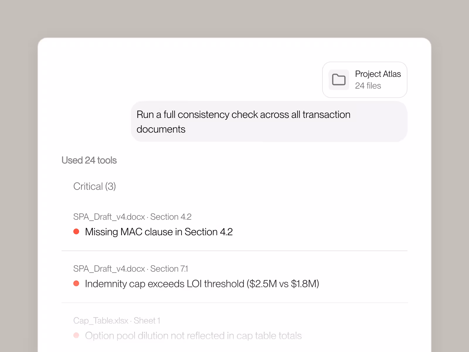 Consistency checks across all documents.